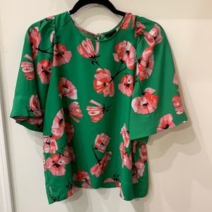 Green floral blouse